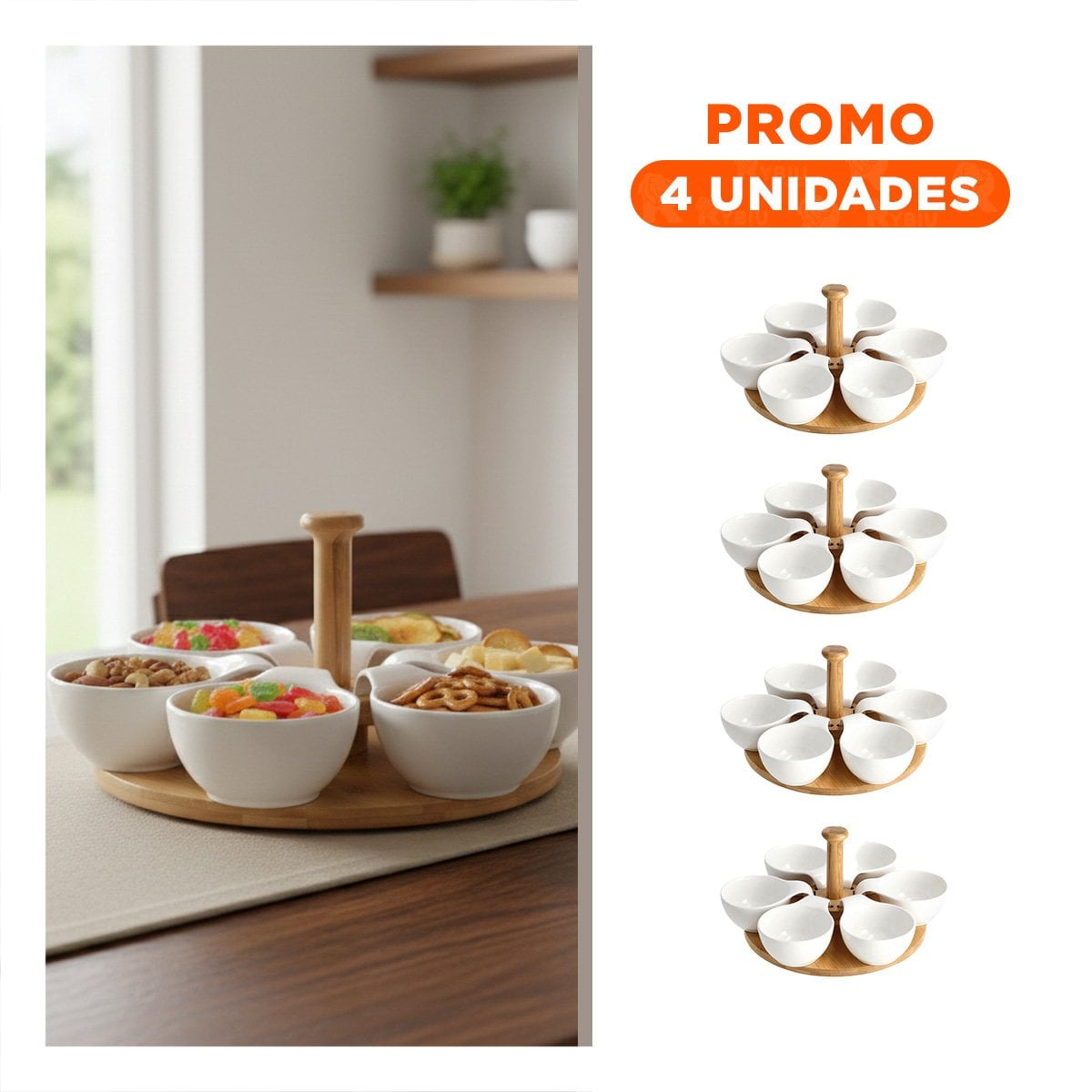 PACK4 PLATO GIRATORIO DE 6 BOWLS QUE MANTIENE TODO ORDENADO Y ACCESIBLE - 1