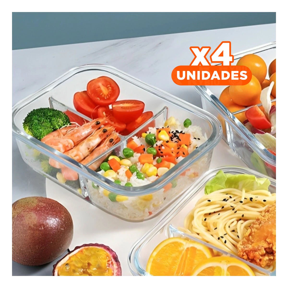 PACK4 ENVASE DE COCINA EN VIDRIO VERDE CON 3 DIVISIONES FUNCIONALES Y+PAPEL REGALO - 1