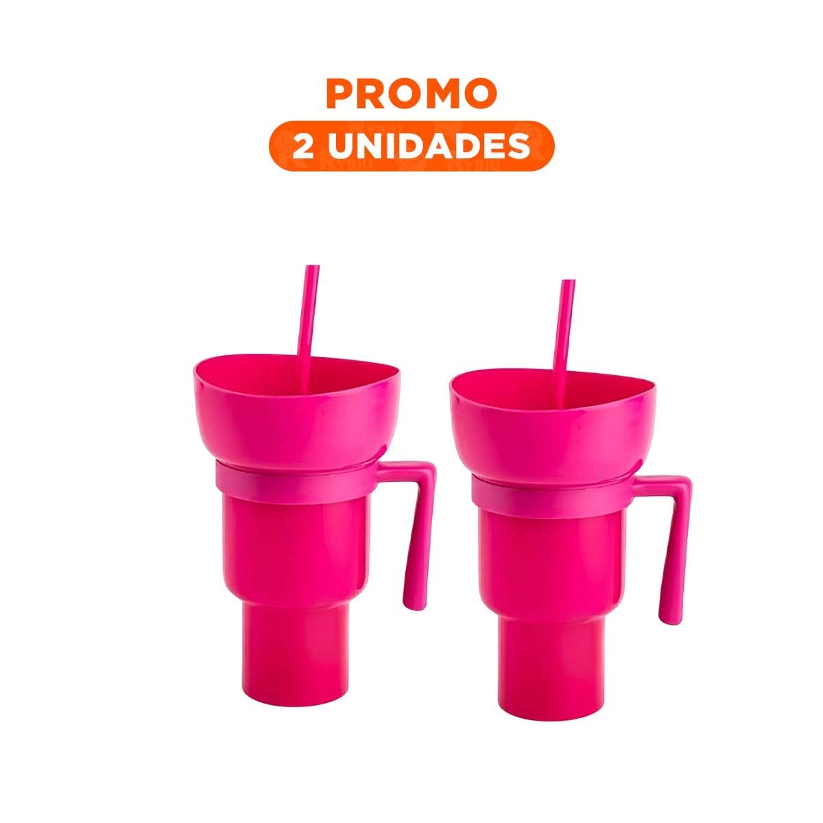 PACK2 CONTENEDOR 2 EN 1 PARA SNACKS Y BEBIDAS DE ABS COLOR ROSADO ACTUAL Y+REGALO STICKER - 1