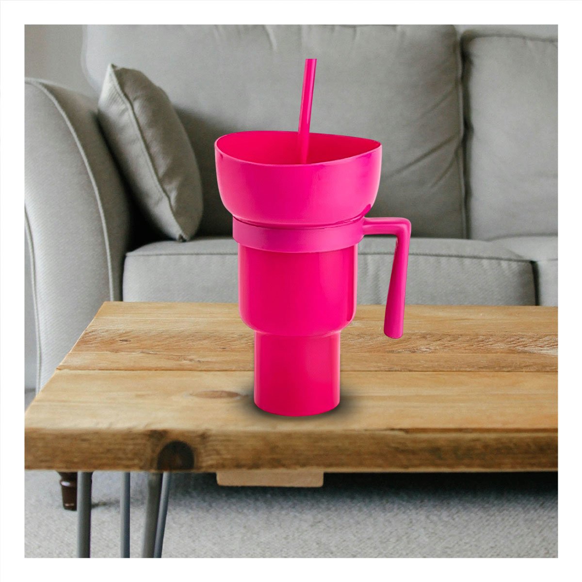 PACK2 CONTENEDOR 2 EN 1 PARA SNACKS Y BEBIDAS DE ABS COLOR ROSADO ACTUAL Y+REGALO STICKER - 3