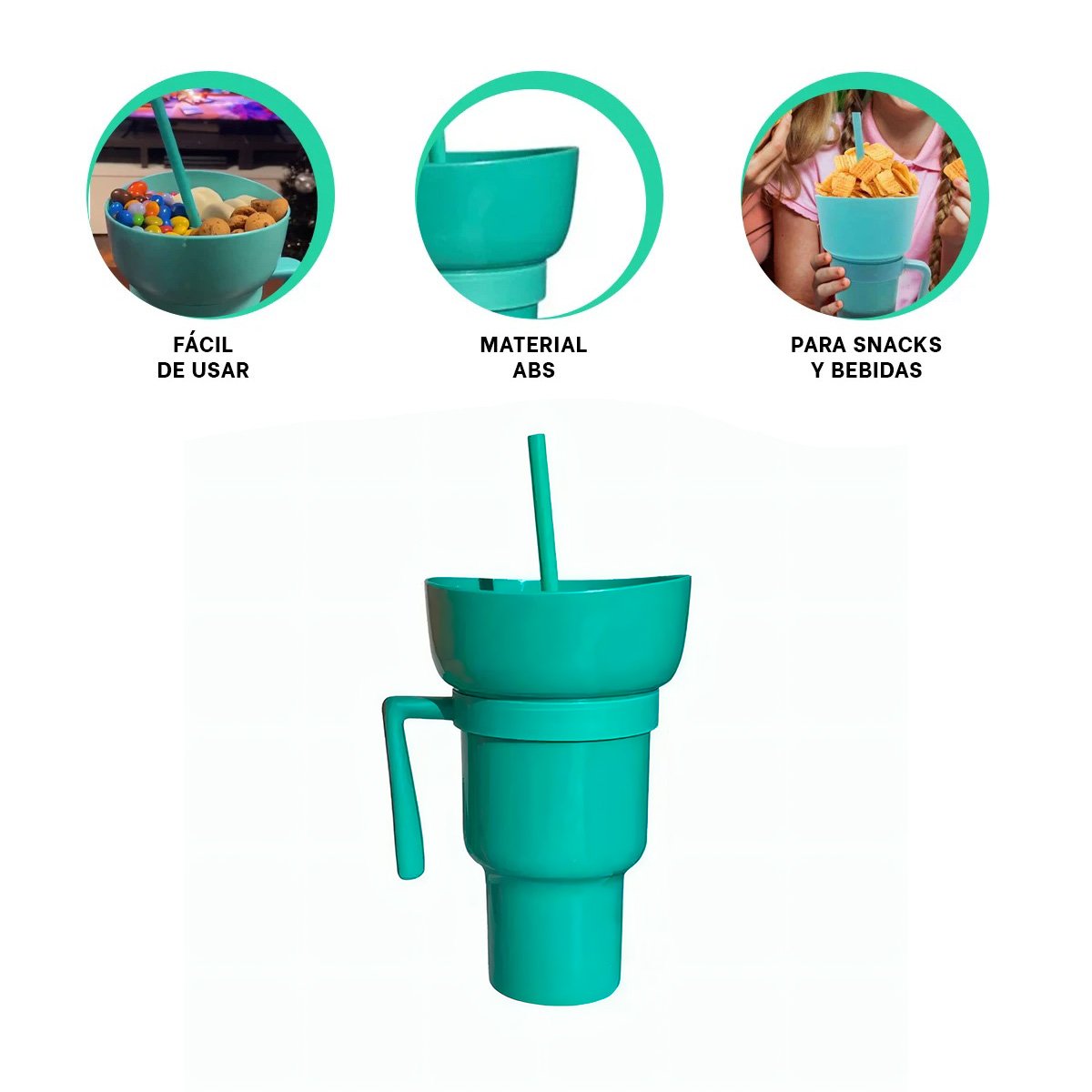 VASO 2 EN 1 VERDE FABRICADO EN MATERIAL ABS PARA DISFRUTAR BEBIDAS Y SNACKS Y+PAPEL REGALO - 5