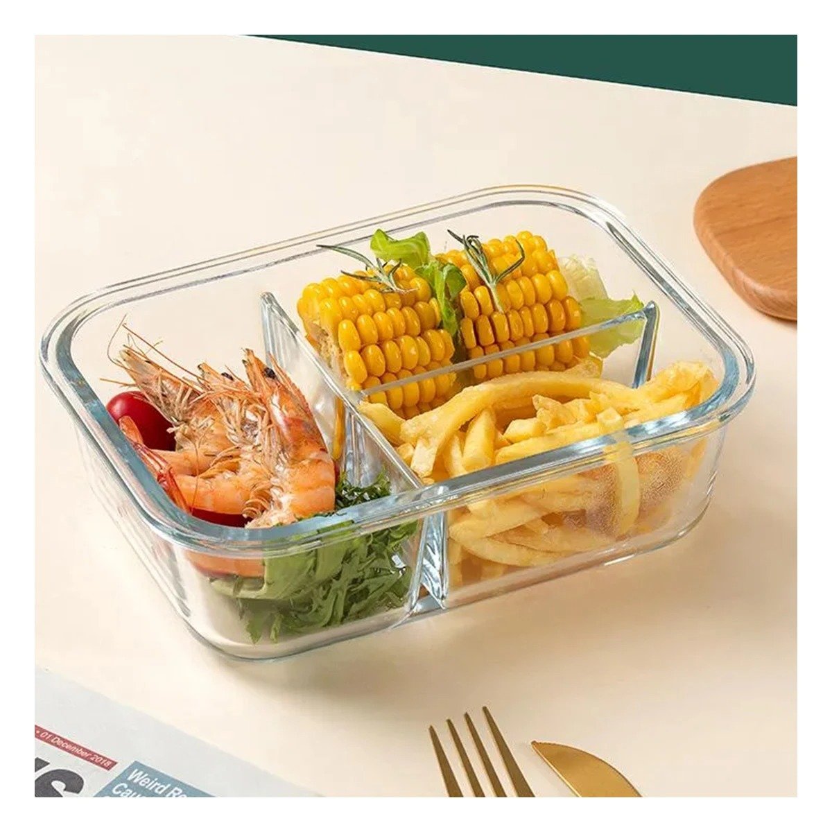 PACK12 ENVASE DE VIDRIO PARA ALMUERZO CON 3 DIVISIONES Y+PAPEL REGALO - 5