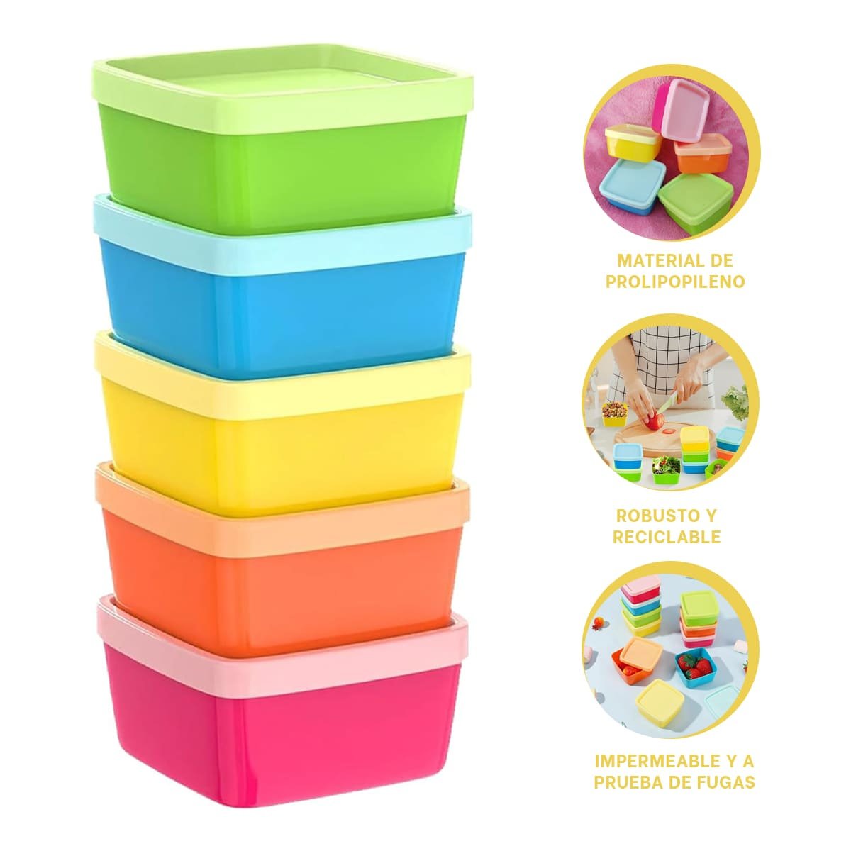 MINI TAPERS 6 PIEZAS CON TAPAS MULTICOLOR 6X3,5CM PARA GUARDAR SNACKS Y FRUTAS Y+POST IT - 5