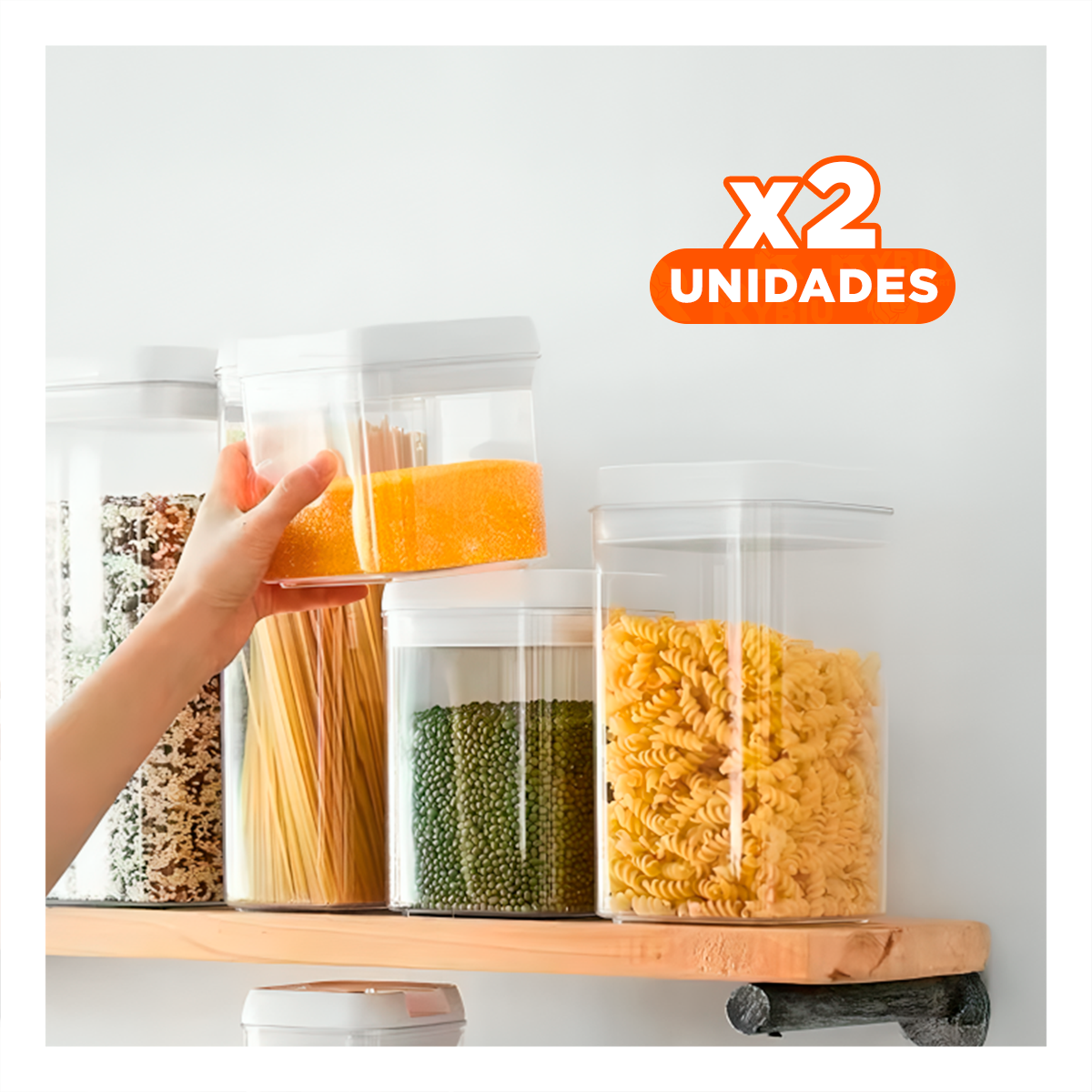 PACK2 TARRO ACRILICO CON TAPA BLANCA PUNTO PLOMO 1500ML PARA CEREALES - 1
