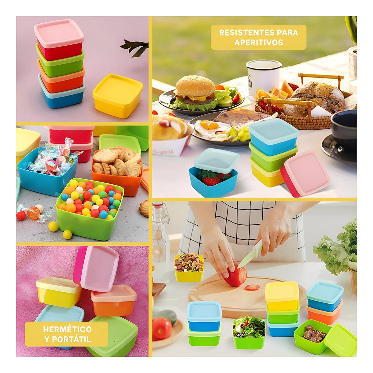 PACK4 CAJAS MINI 6 PIEZAS CON TAPAS MULTICOLOR 6X3,5CM PARA COCINA Y+REGALO STICKER - 2