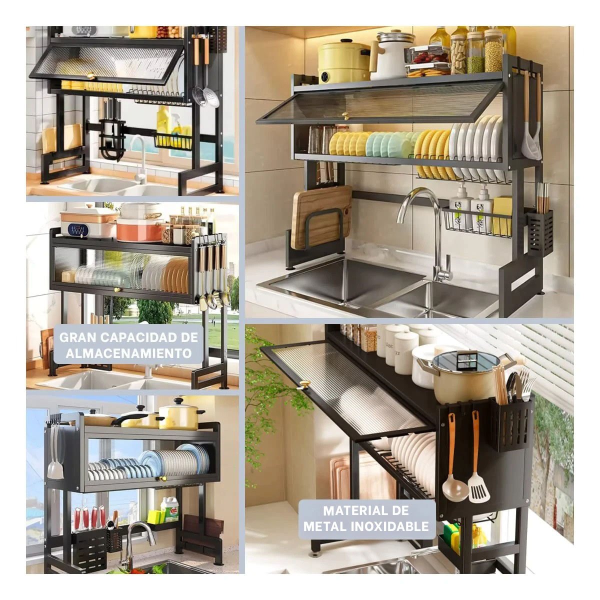ESCURRIDOR DE COCINA 85CM VERTICAL CON COMPARTIMENTOS PARA UTENSILIOS NEGRO YPAPEL REGALO - 3