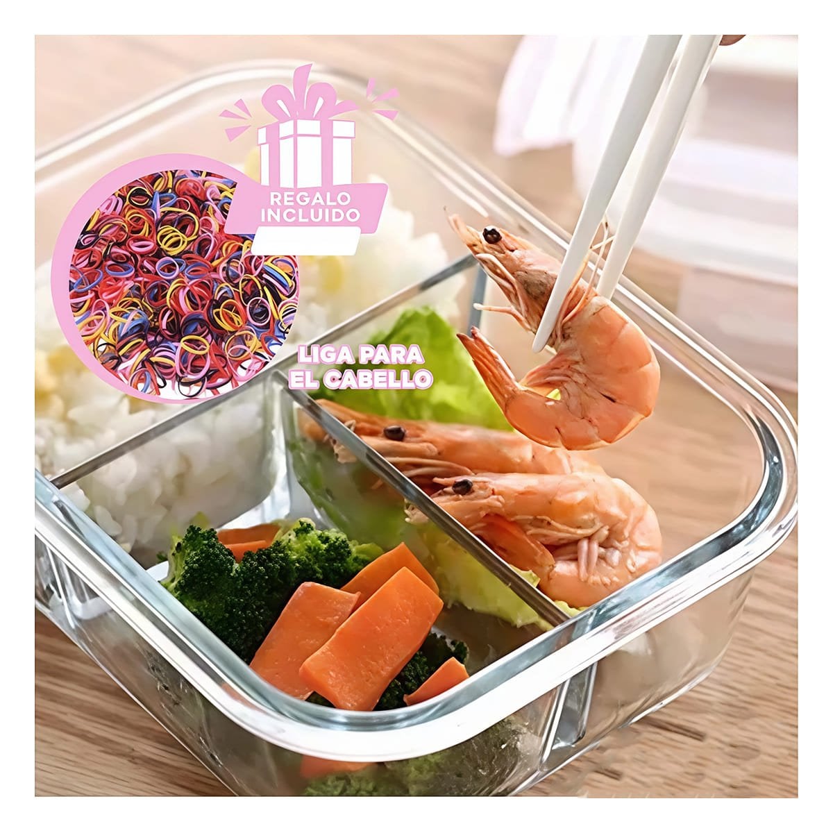 ORGANIZADOR DE VIDRIO ROSADO CON 3 DIVISIONES PARA COCINA Y OFICINA Y+LIGAS REGALO - 2