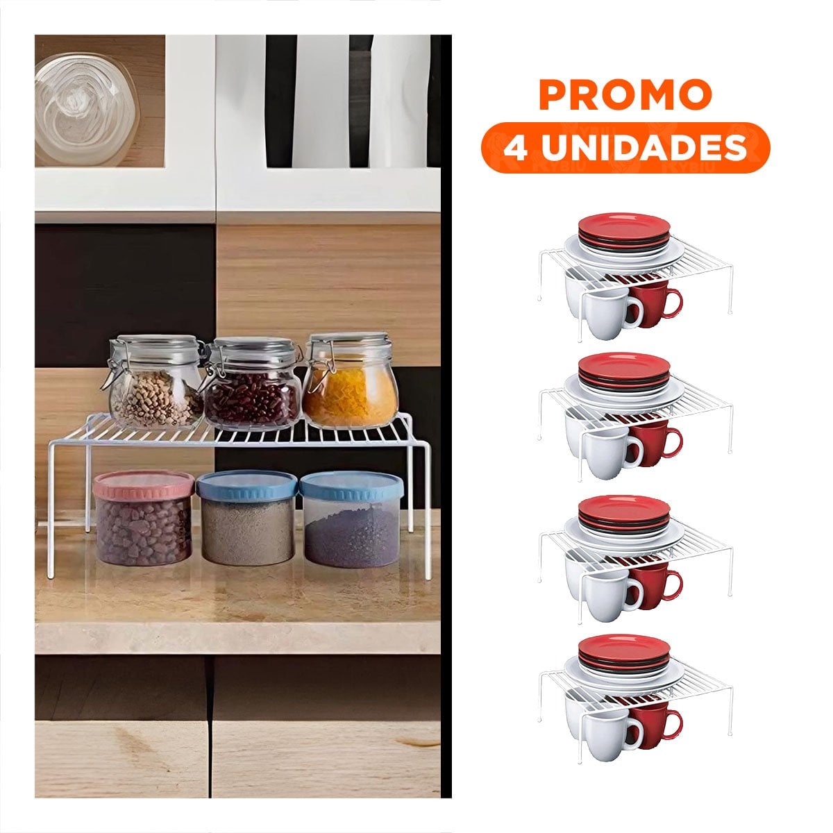 PACK4 ORGANIZADOR DE COCINA BLANCO EN METAL CON SOPORTE DE 4 PATAS Y SISTEMA EXPANDIBLE - 1