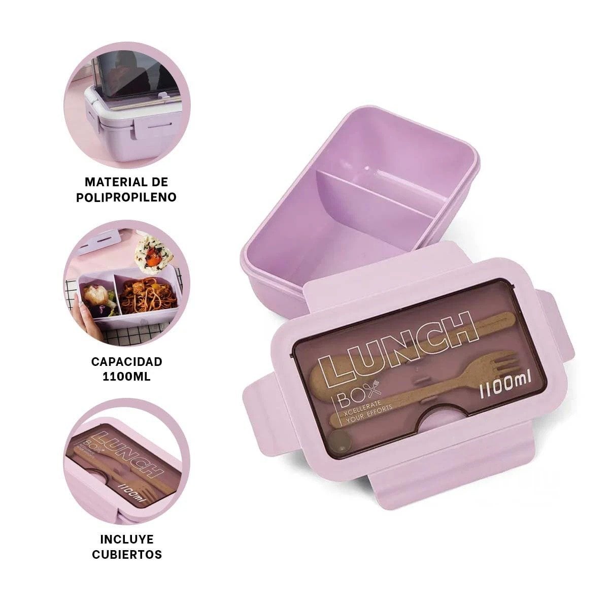TAPER 1100ML MORADO CON CUBIERTOS Y DISTRIBUCION EN DOS COMPARTIMENTOS Y+PAPEL REGALO - 5