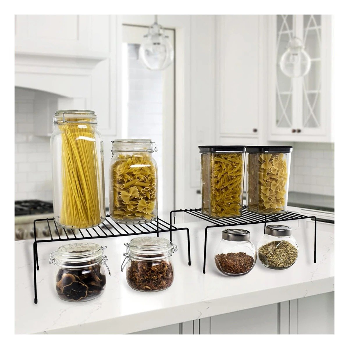 PACK2 ESTANTE DE COCINA NEGRO EN METAL CON SOPORTE DE 4 PATAS AJUSTABLE Y+PAPEL REGALO - 1