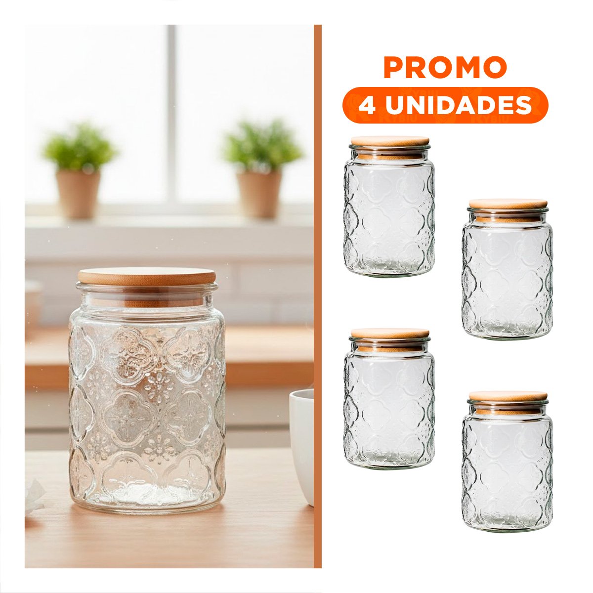 PACK4 BOTELLA DE VIDRIO CON TAPA QUE FACILITA TRANSPORTAR INGREDIENTES - 1
