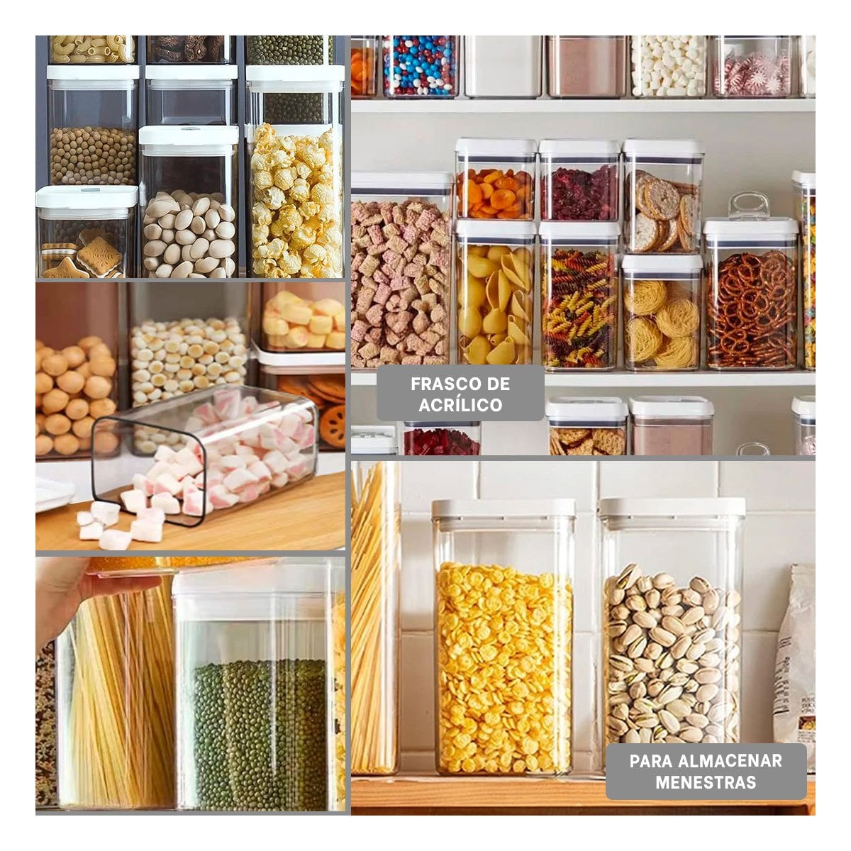 PACK4 RECIPIENTE ACRILICO CON TAPA BLANCA PUNTO PLOMO 1500ML PARA ALMACENAJE Y+REGALO STICKER - 2