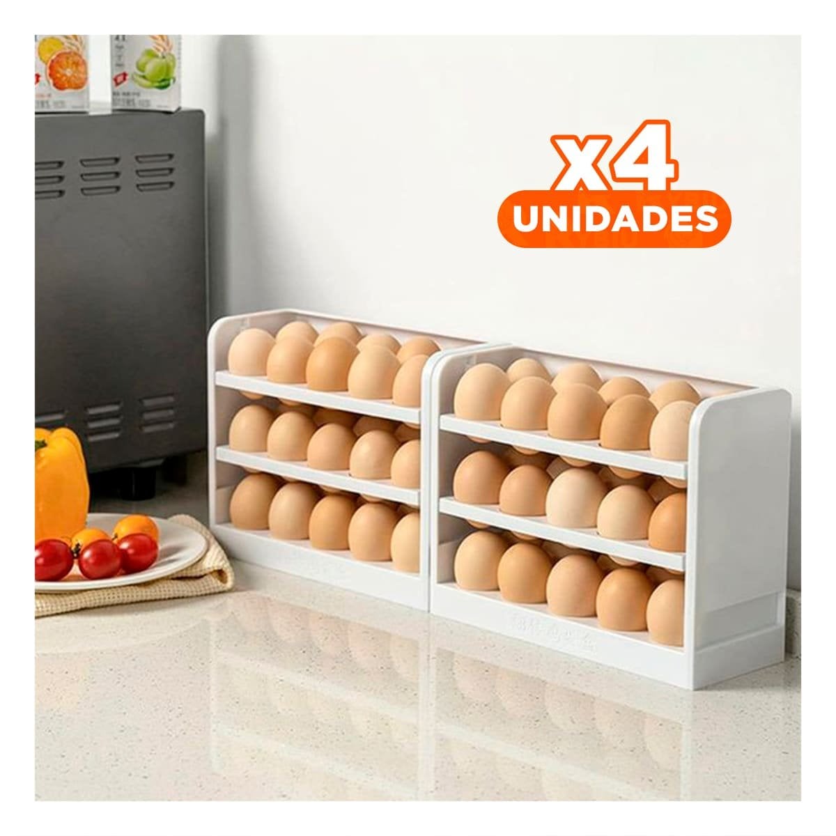 PACK4 SOPORTE BLANCO DE COCINA PARA 30 HUEVOS EN TRES NIVELES PRACTICOS Y+REGALO STICKER - 1