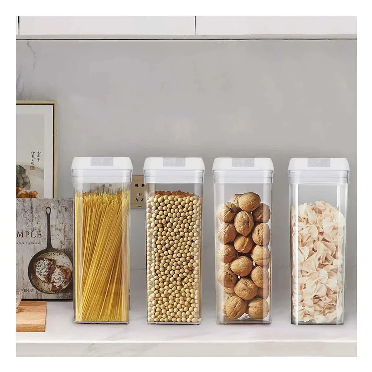 PACK4 TARRO ACRILICO MANTENER ALIMENTOS FRESCOS TAPA BLANCA 1900ML Y+PAPEL REGALO - 2