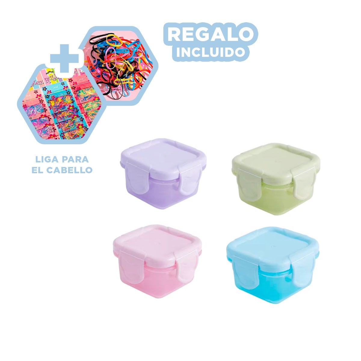 MINI TAPERS CON SEGURO 4 PIEZAS MULTICOLOR 7X4CM PARA GUARDAR ALIMENTOS FRESCOS Y+LIGAS REGALO - 2