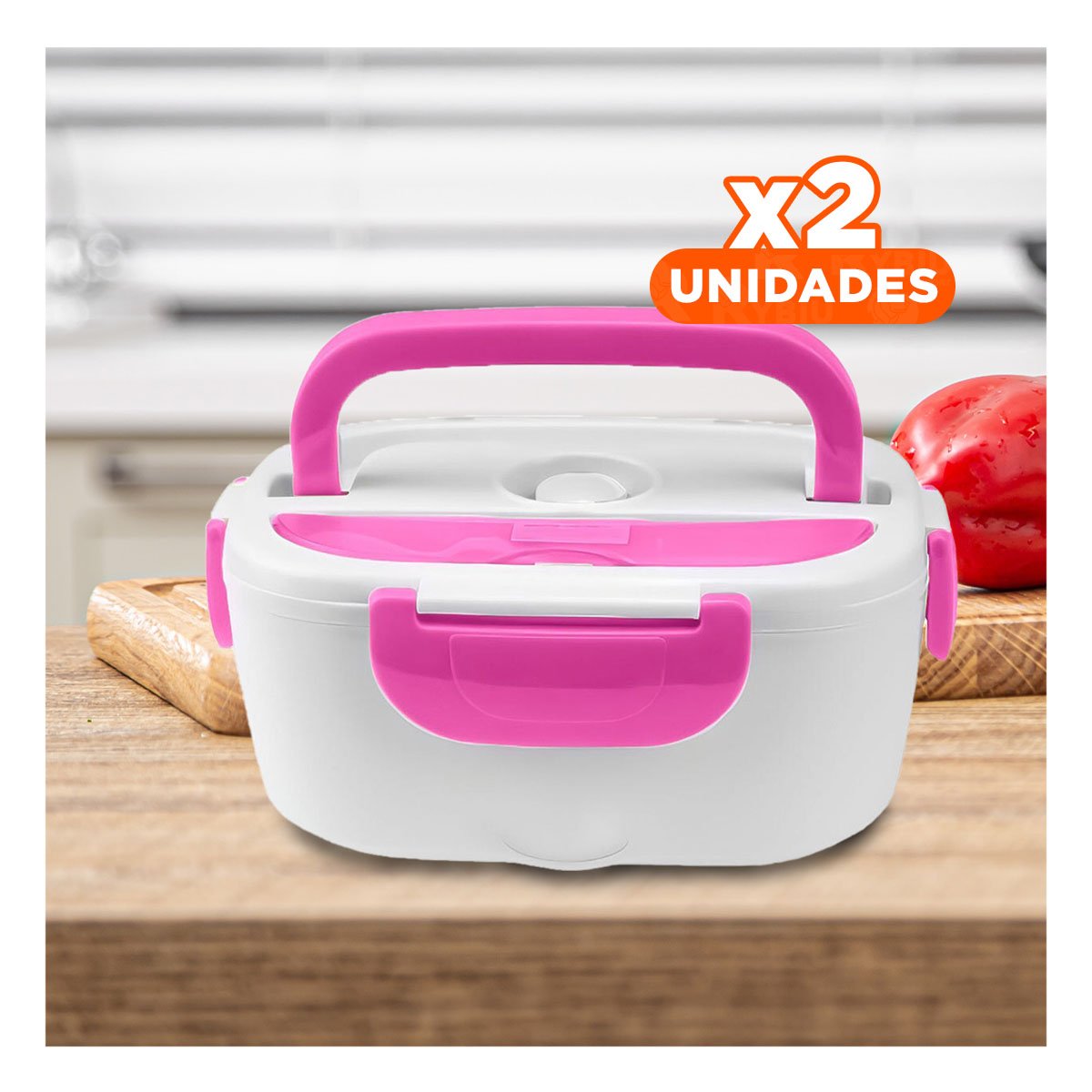 PACK2 ENVASE PORTATIL PARA LLEVAR ALMUERZOS A TODAS PARTES ROSADO YPAPEL REGALO - 1
