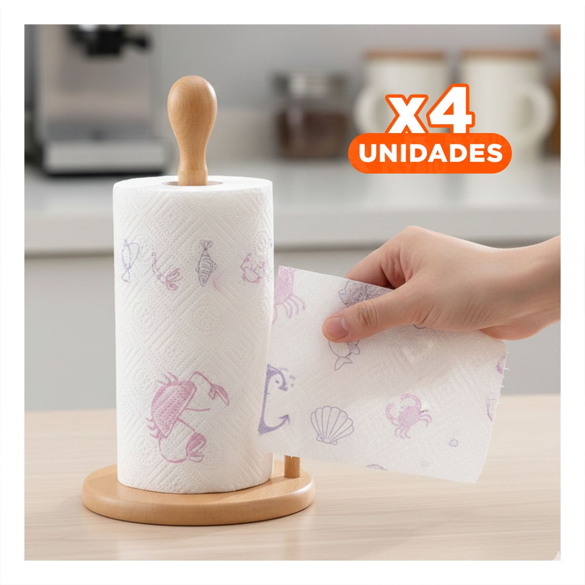 PACK4 SOPORTE VERSATIL PARA PAPEL TOALLA CON BASE FIRME Y DOBLE PALO MADERA YPAPEL REGALO - 1