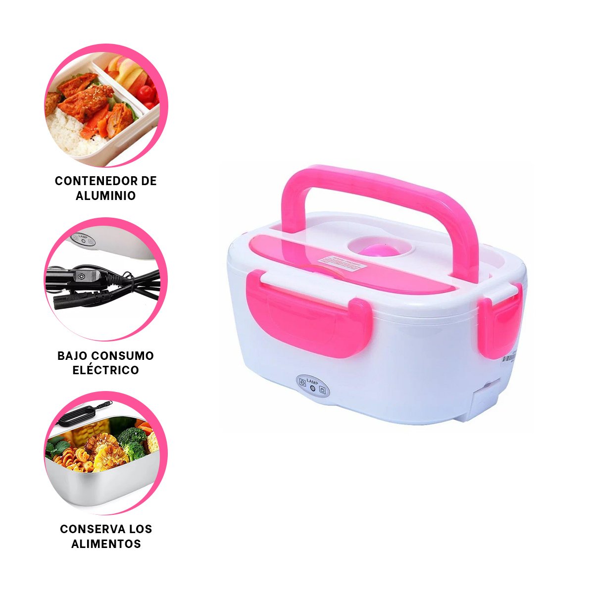 TAPER CALENTADOR ELECTRICO PORTATIL PARA LLEVAR ALMUERZOS A TRABAJO ROSADO YPAPEL REGALO - 5