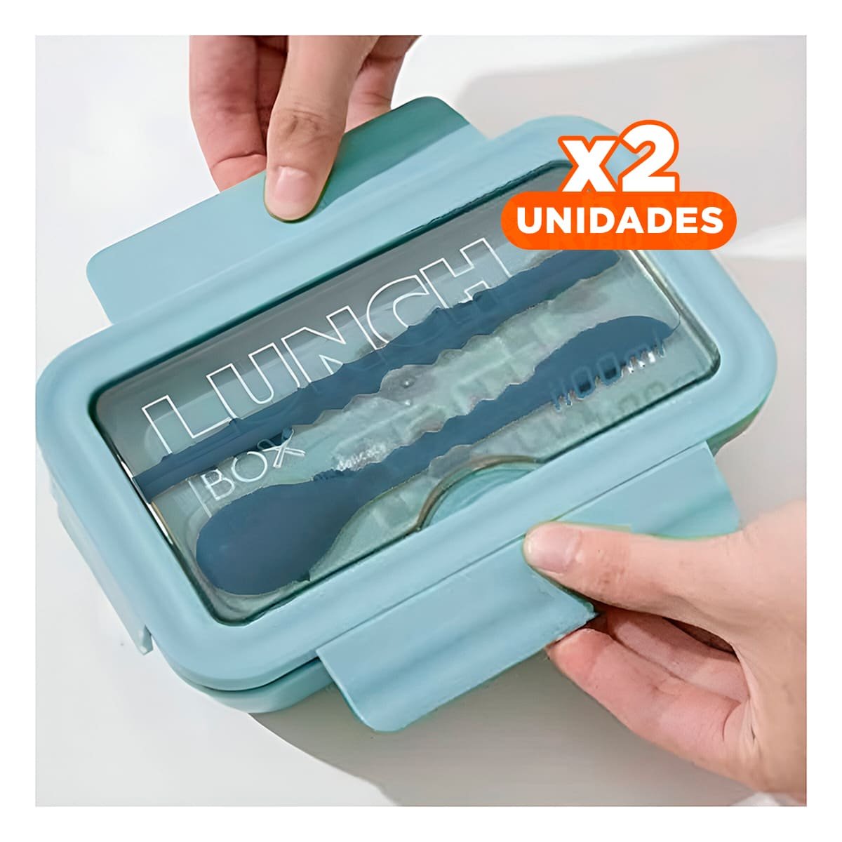 PACK2 LONCHERA CON DOS ESPACIOS INTERNOS 1100ML AZUL CON CUBIERTOS PRACTICOS - 1