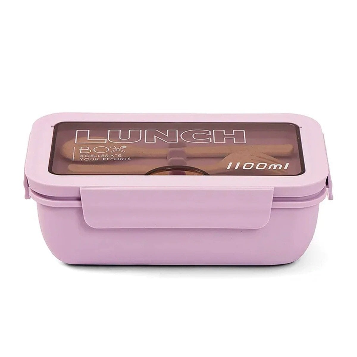 TAPER CON DOS COMPARTIMENTOS EN MORADO Y CAPACIDAD 1100ML CON CUBIERTOS Y+REGALO STICKER - 1