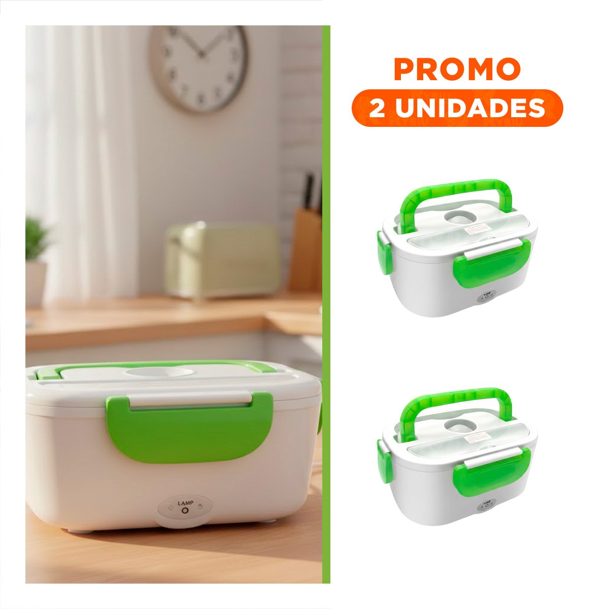 PACK2 CONTENEDOR SEGURO QUE CONSERVA COMIDA CALIENTE DURANTE HORAS VERDE YREGALO STICKER - 1