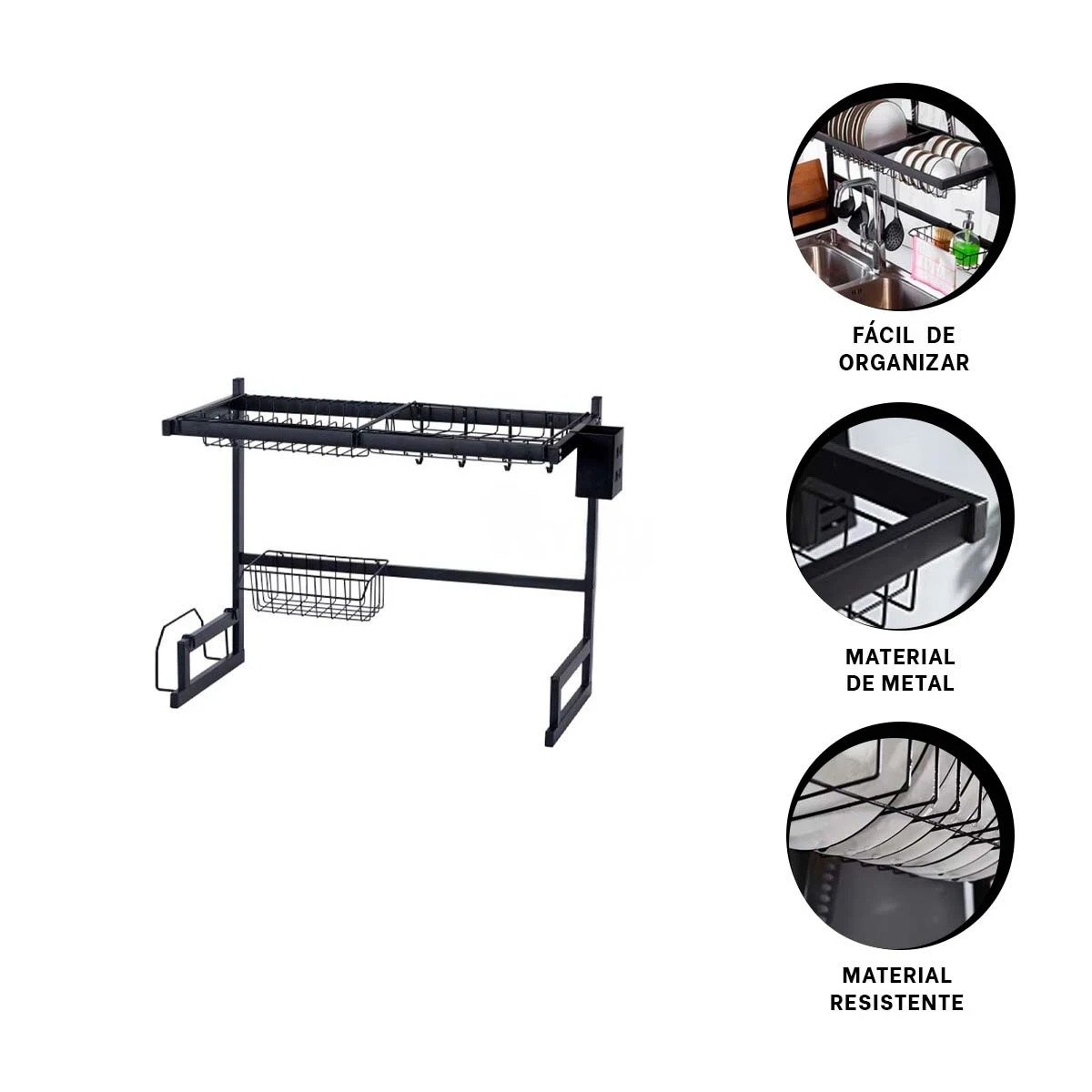 ESCURRIDOR DE PLATOS NEGRO 65CM CON REJILLA DE SECADO PARA MESA Y+PAPEL REGALO - 5
