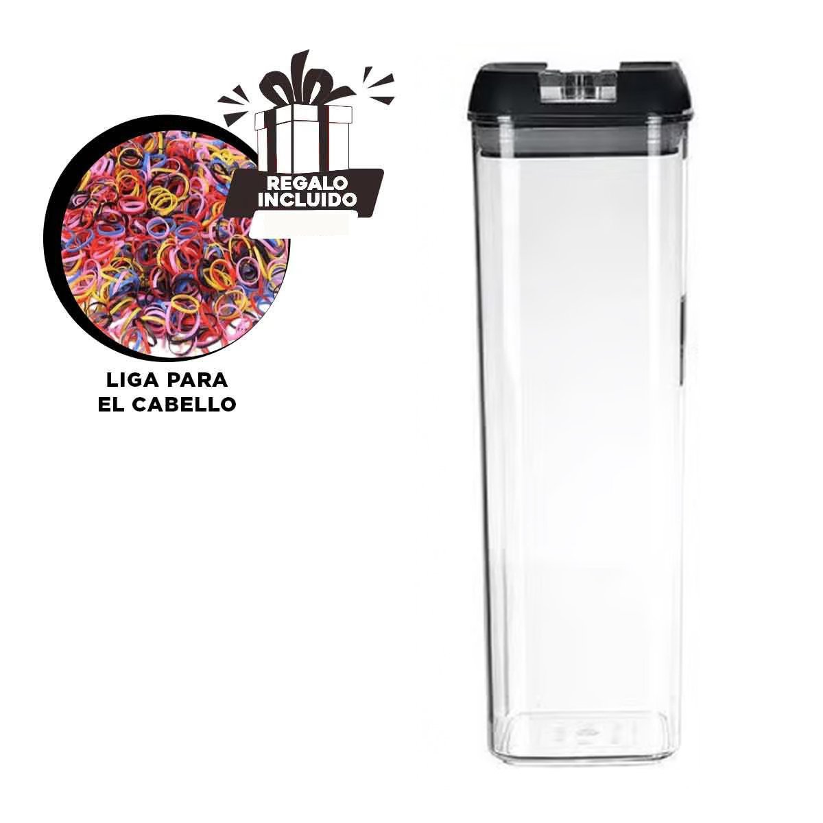 FRASCO ACRILICO ORGANIZADOR COCINA TAPA PALANCA NEGRO 1900ML Y+LIGAS REGALO - 2