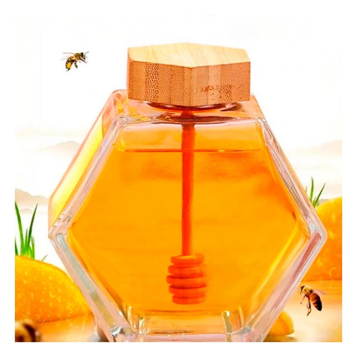 FRASCO EN VIDRIO CON TAPA DE MADERA PARA MESA CAPACIDAD 380ML Y+REGALO STICKER - 3