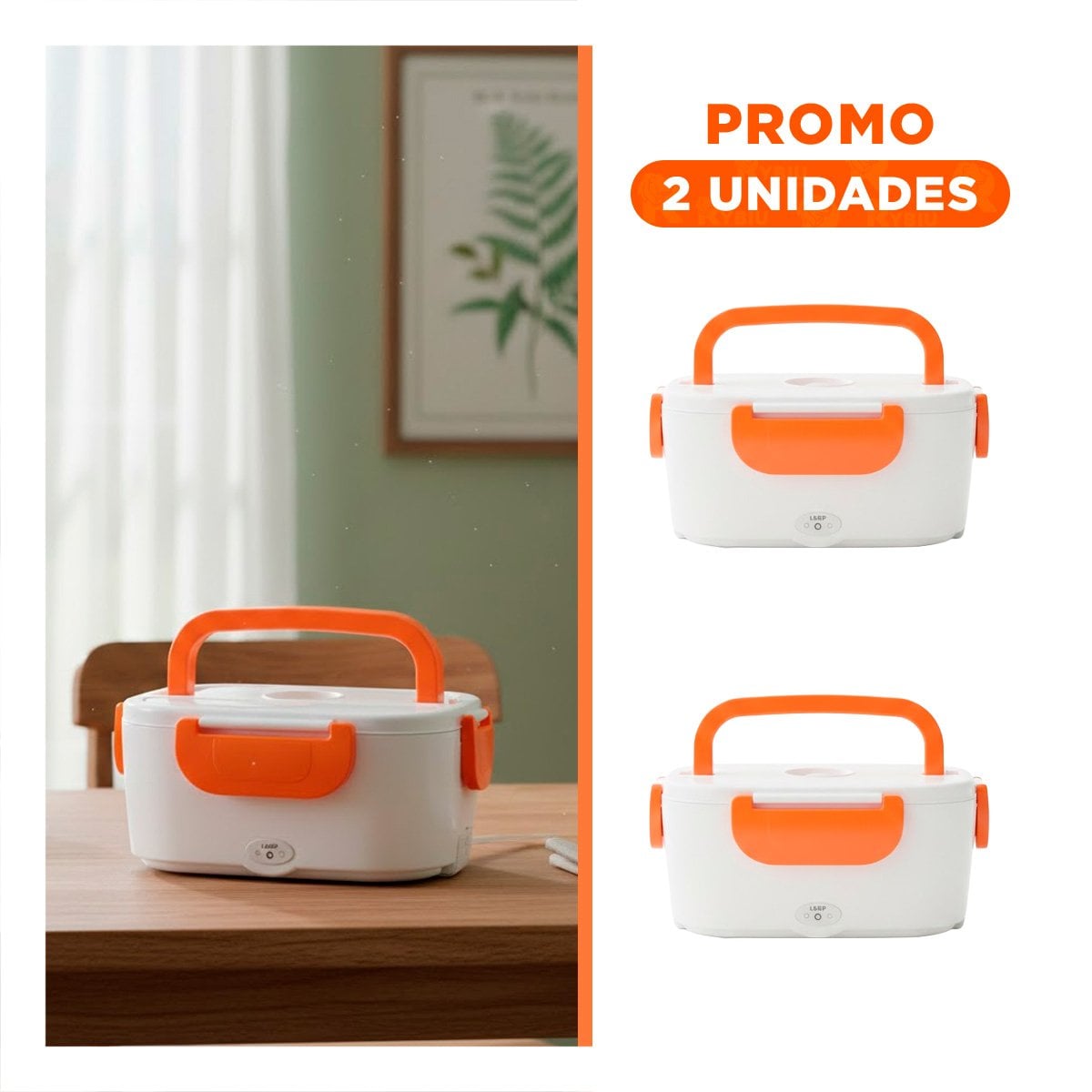 PACK2 ENVASE QUE FACILITA TRANSPORTAR Y CALENTAR COMIDAS SIN ESFUERZO NARANJA YREGALO STICKER - 1