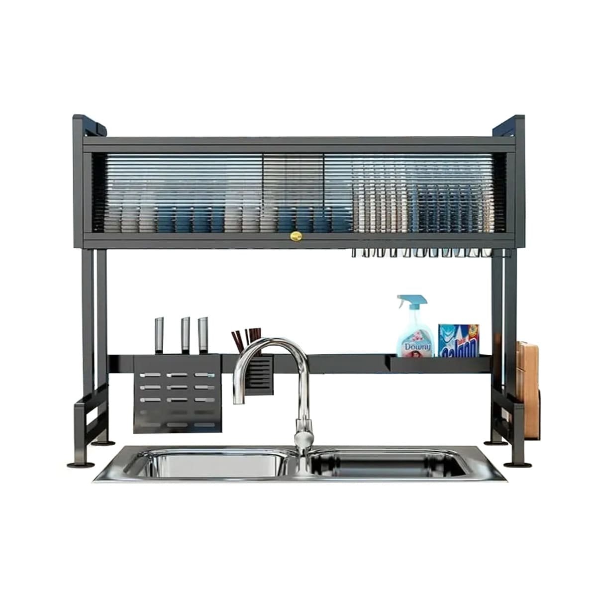 PACK2 SECADOR MULTIFUNCIONAL 85CM CON ESPACIO PARA VAJILLA Y VASOS NEGRO YREGALO STICKER - 2