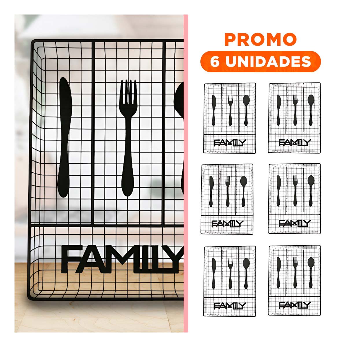 PACK6 ORGANIZADOR DE SERVICIOS EN NEGRO CON 4 ESPACIOS METALICOS FUNCIONALES Y+REGALO STICKER - 1