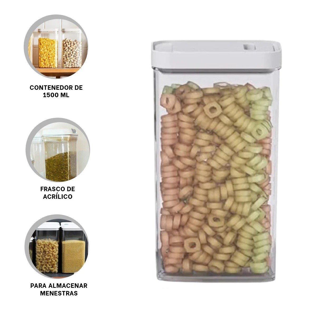 FRASCO ACRILICO PARA DESPENSA Y CONDIMENTOS TAPA BLANCA PUNTO PLOMO 1500ML Y+POST IT - 5