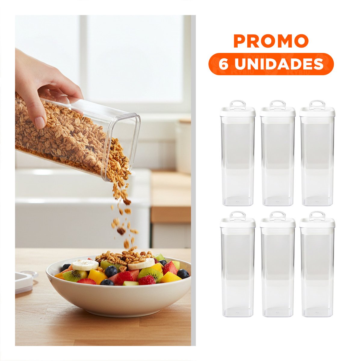PACK6 RECIPIENTE ACRILICO COCINA ORGANIZADA TAPA BLANCA 1900ML Y+REGALO STICKER - 1