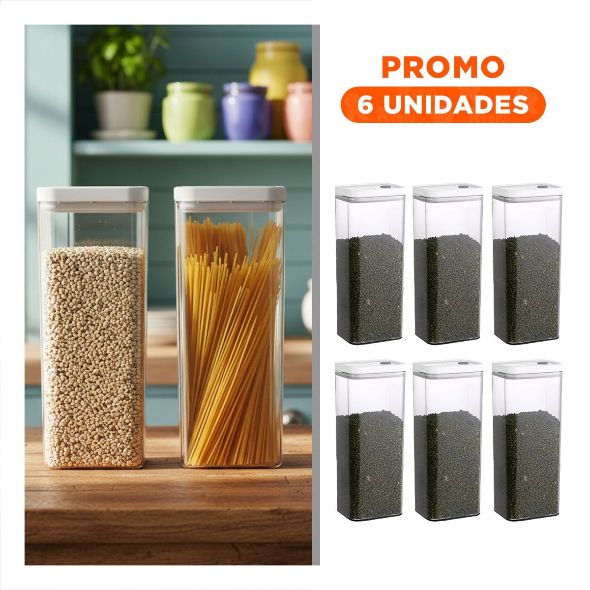 PACK6 DISPENSADOR ACRILICO COCINA Y DESPENSA TAPA BLANCA PUNTO PLOMO 1900ML Y+REGALO STICKER - 1