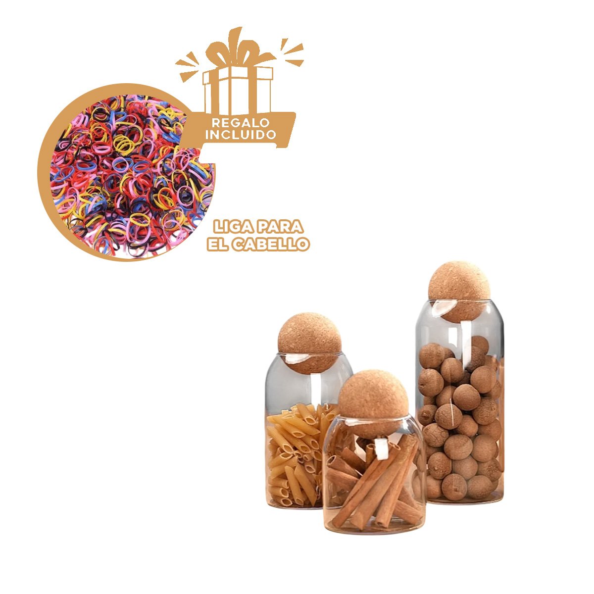 FRASCOS CON TAPA CORCHO DE ESFERA PARA GUARDAR ALIMENTOS 550ML 750ML 1200ML YLIGAS REGALO - 2
