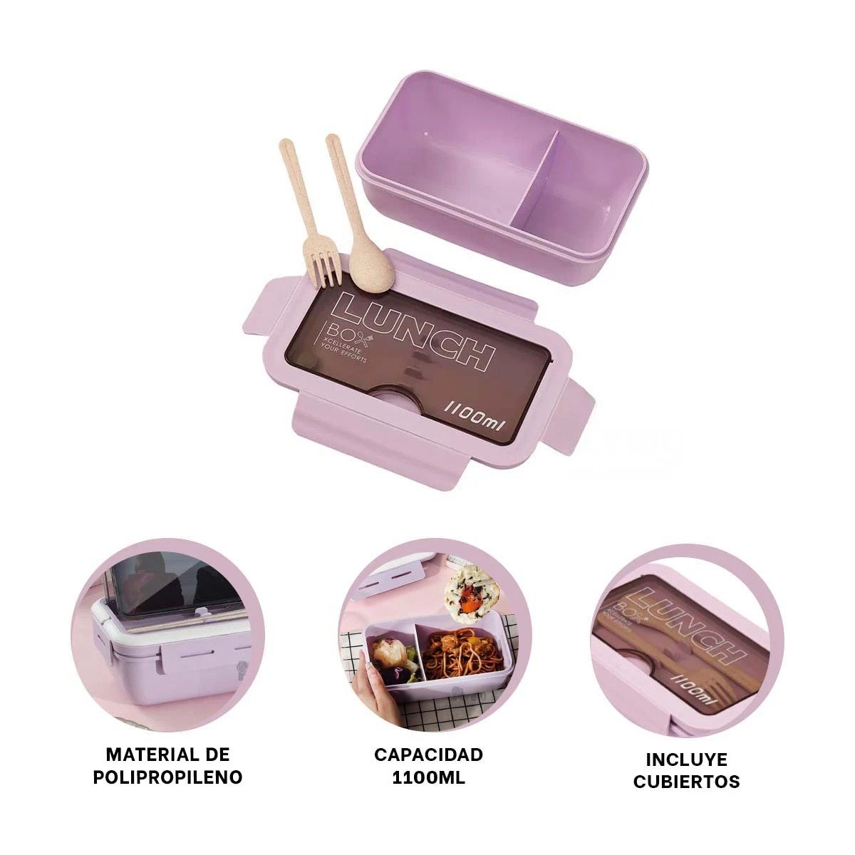 TAPER MORADO TIPO LUNCH BOX CON 1100ML Y ESPACIO INTERNO EN DOS COMPARTIMENTOS Y+POST IT - 5