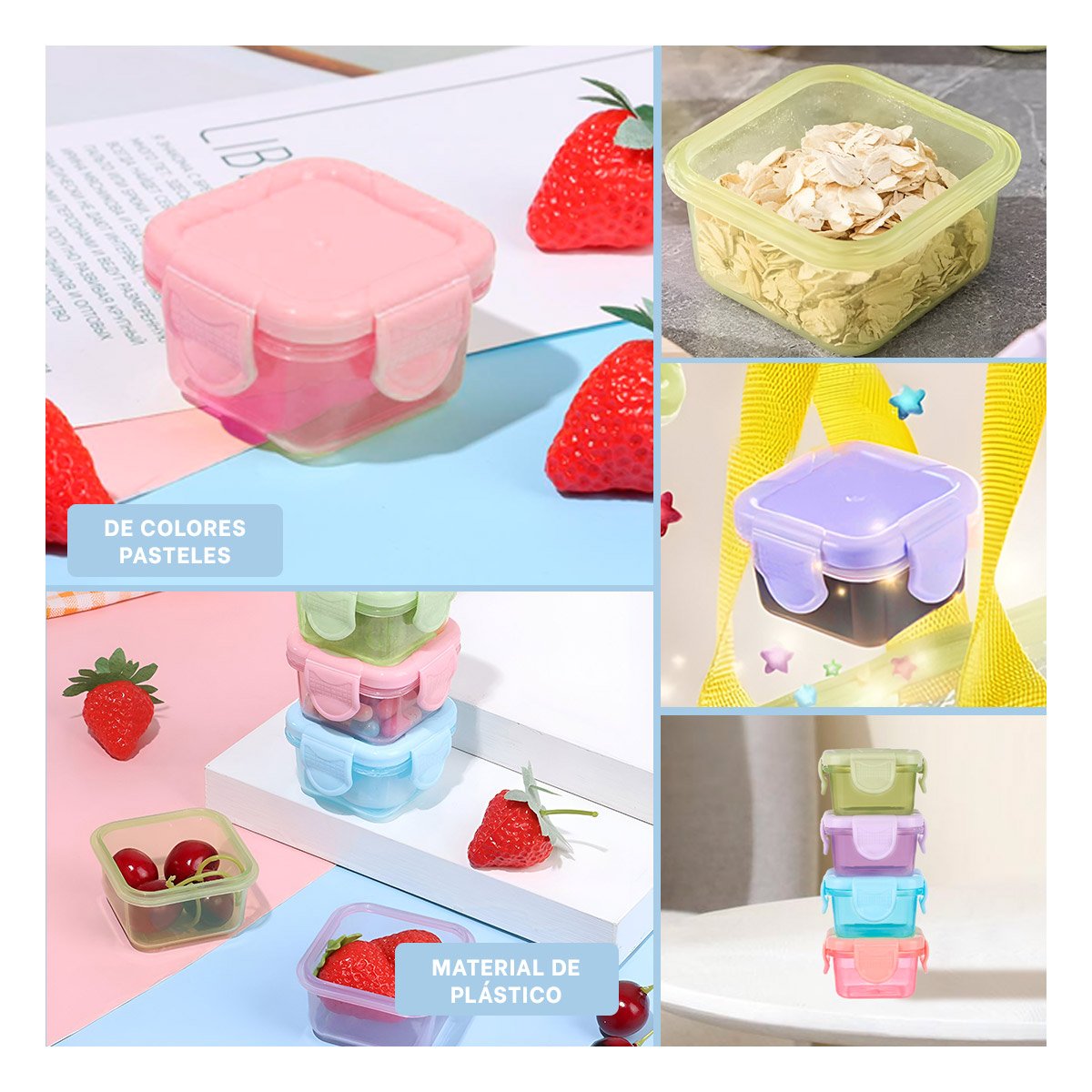 PACK2 CONTENEDORES MINI CON SEGURO 4 PIEZAS MULTICOLOR 7X4CM PARA GUARDAR COMIDA Y+PAPEL REGALO - 3