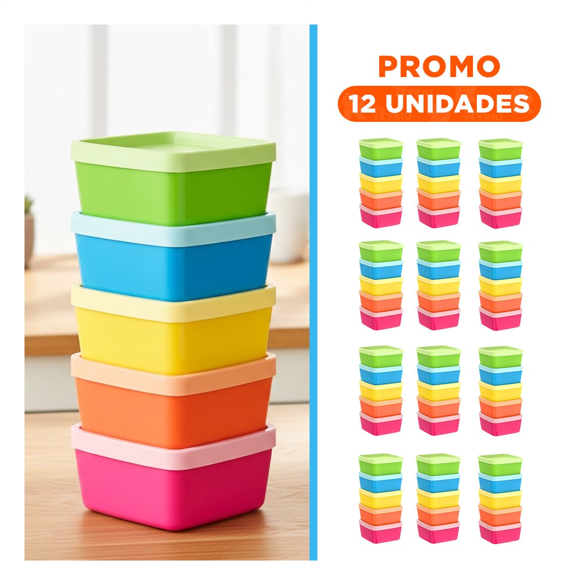 PACK12 CAJAS MINI 6 PIEZAS CON TAPAS MULTICOLOR 6X3,5CM PARA GUARDAR SNACKS - 1