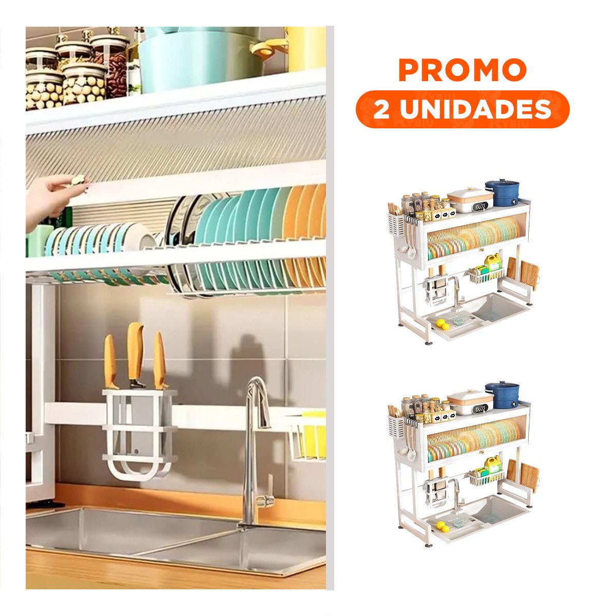PACK2 ORGANIZADOR MULTIFUNCIONAL 85CM PARA PLATOS, VASOS Y VAJILLA BLANCO YREGALO STICKER - 1