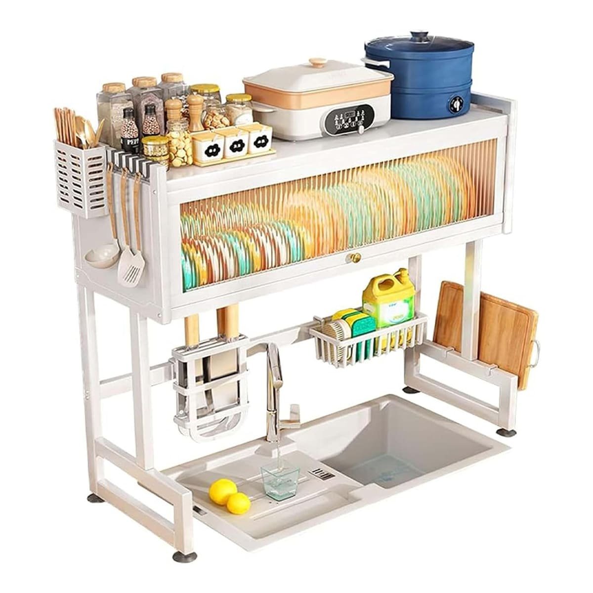 PACK2 ORGANIZADOR MULTIFUNCIONAL 85CM PARA PLATOS, VASOS Y VAJILLA BLANCO YREGALO STICKER - 2