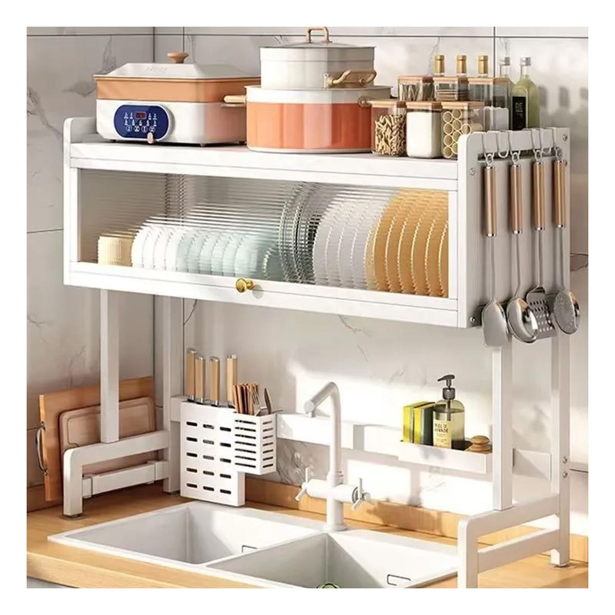 PACK2 ORGANIZADOR MULTIFUNCIONAL 85CM PARA PLATOS, VASOS Y VAJILLA BLANCO YREGALO STICKER - 5