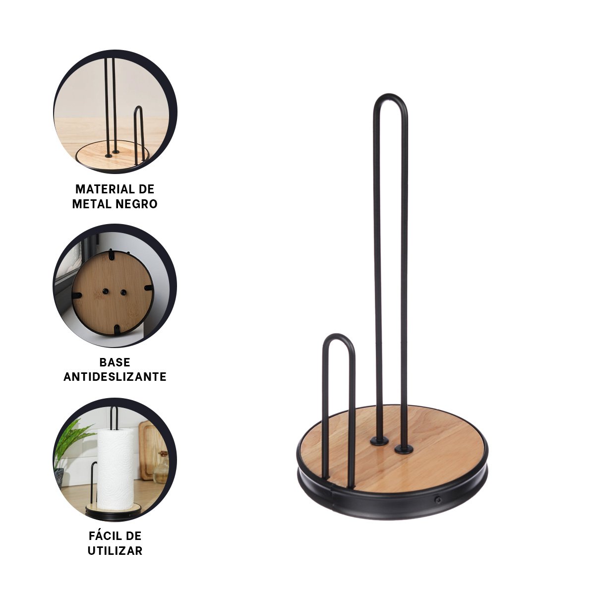 PORTAPAPEL MULTIFUNCIONAL VERTICAL NEGRO DE MADERA PARA USO DIARIO YPOST IT - 5