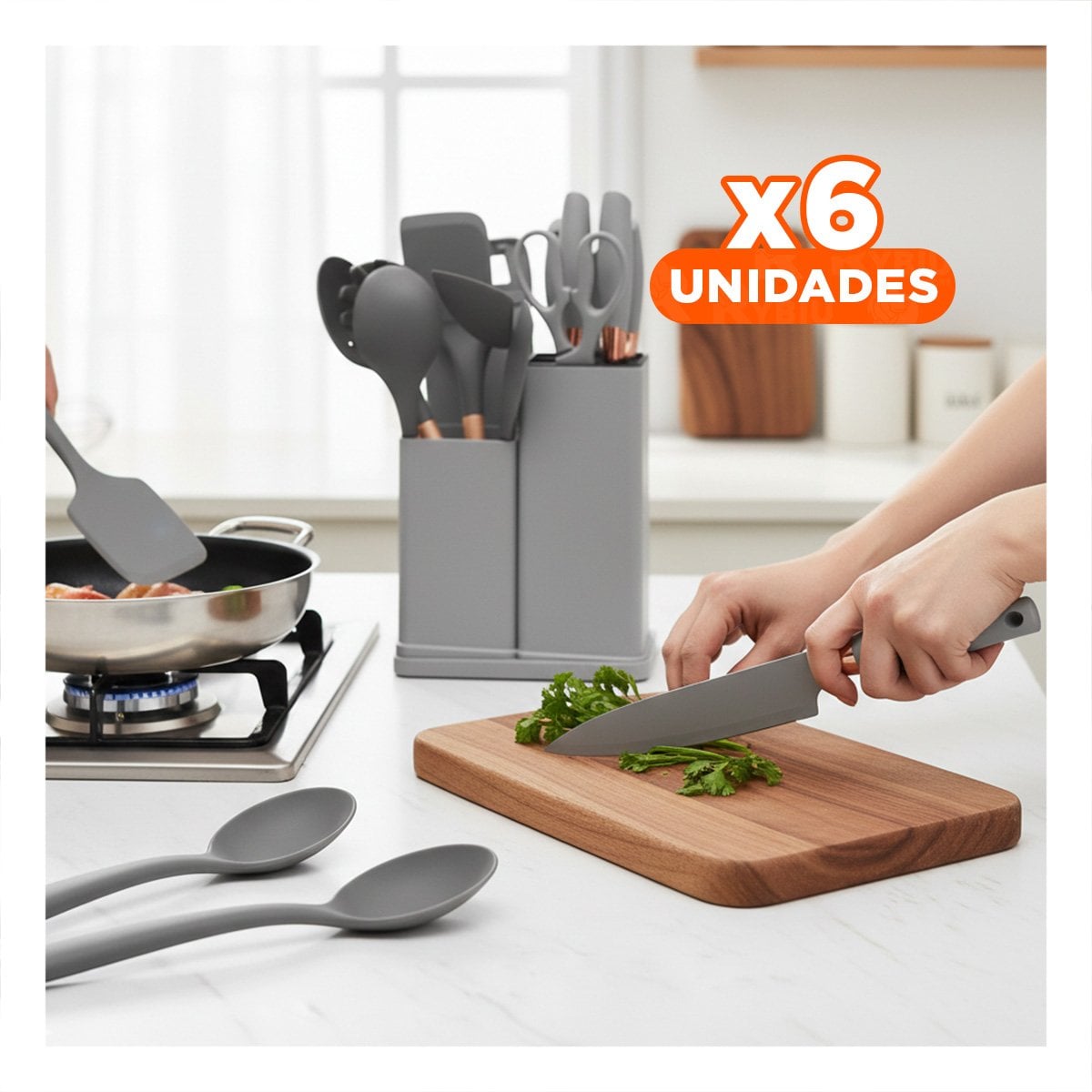 PACK6 EQUIPO ACERO INOXIDABLE 18 PIEZAS PARA COCINA PROFESIONAL PLOMO Y+PAPEL REGALO - 1