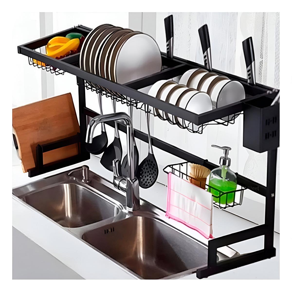 PACK4 ORGANIZADOR DE VAJILLA NEGRO 85CM DE METAL RESISTENTE PARA HOGAR Y+REGALO STICKER - 3