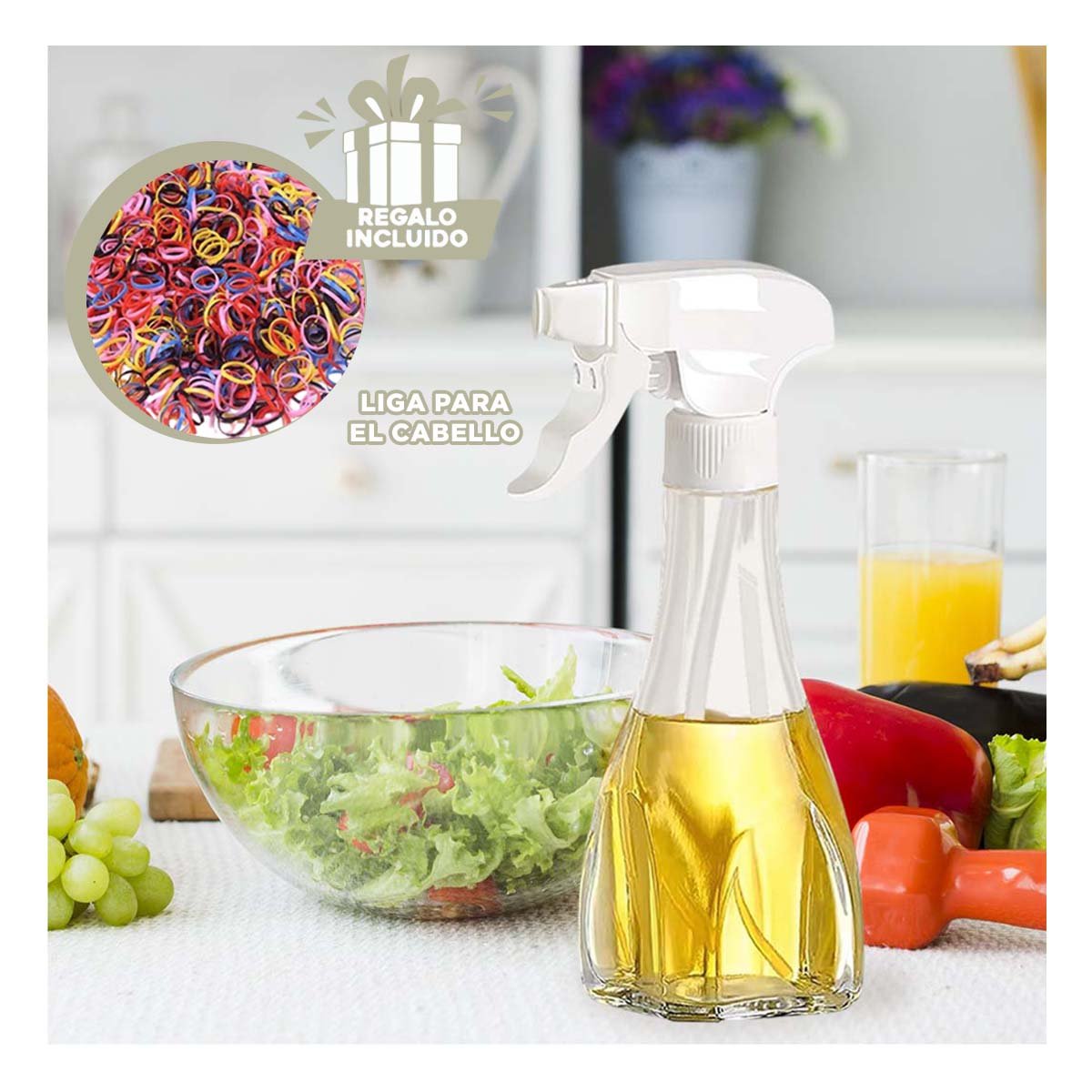 DISPENSADOR DE ACEITE SPRAY 240ML BLANCO COMODO Y RESISTENTE PARA COCINA Y HOGAR YLIGAS REGALO - 2