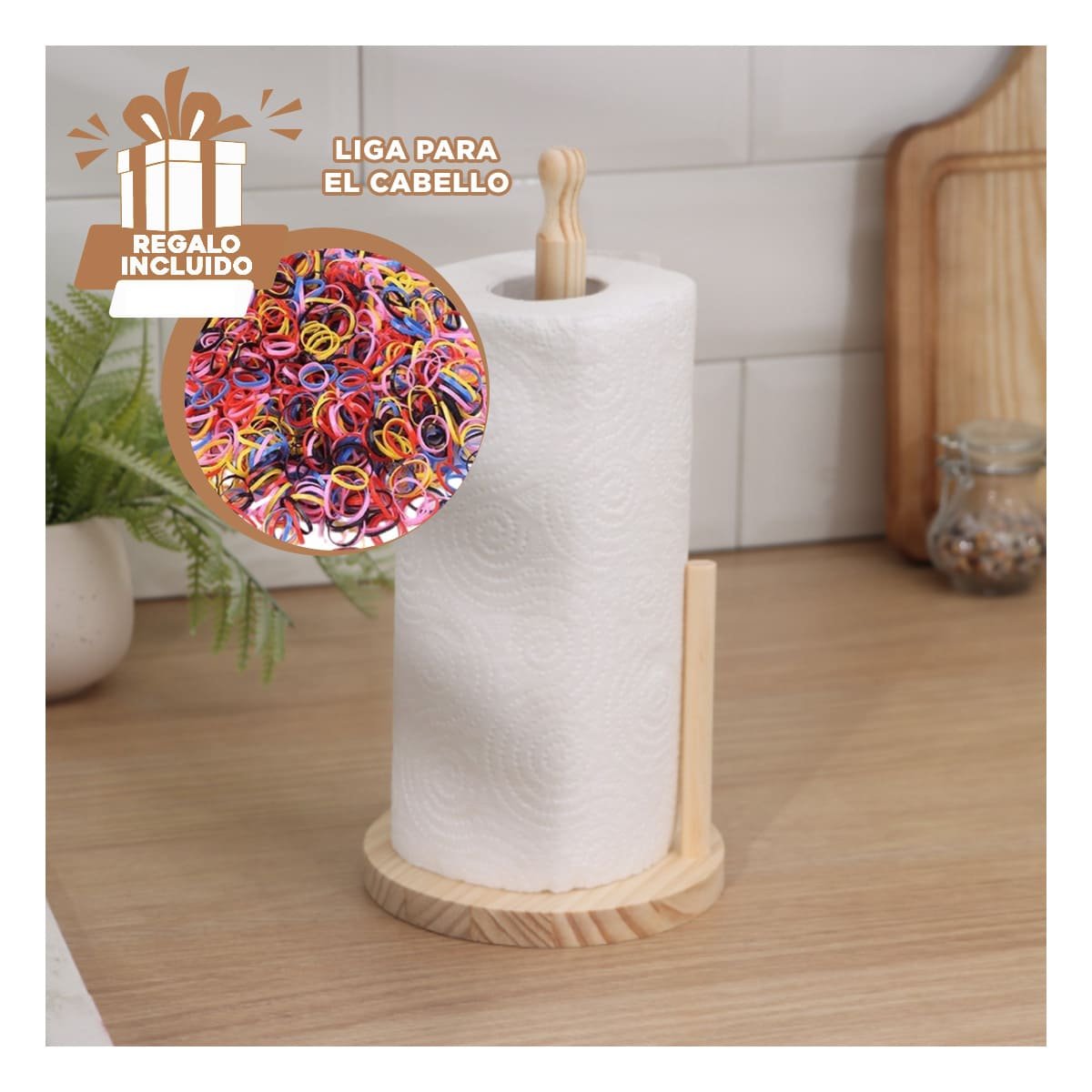 PORTAPAPEL COMPACTO VERTICAL CON CABECITA LARGA Y BASE ESTABLE MADERA YLIGAS REGALO - 2