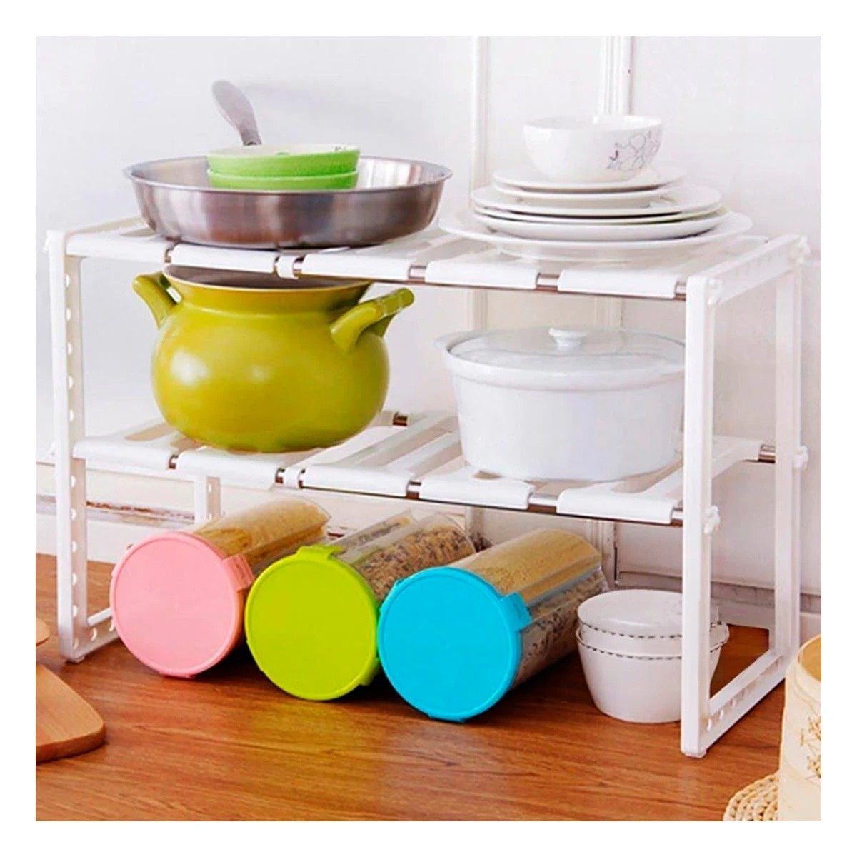 ESTANTE DE COCINA BLANCO CON NIVELES PARA FRASCOS DE ESPECIAS Y+PAPEL REGALO - 1