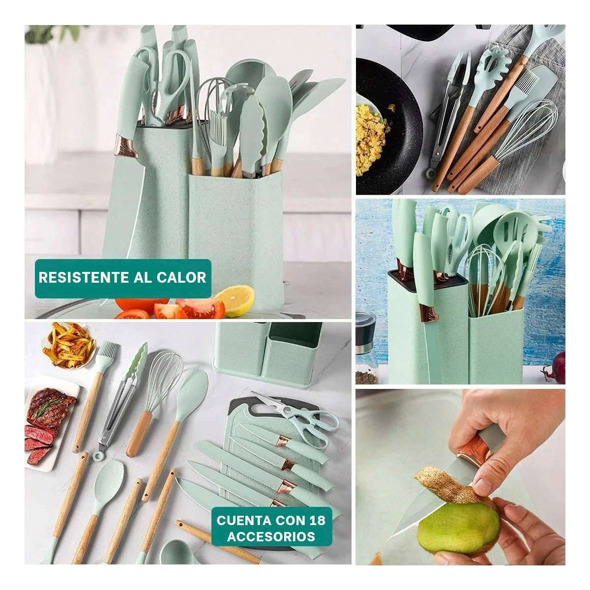 PACK4 PACK COCINA PROFESIONAL FABRICADO EN ACERO INOXIDABLE 18 PIEZAS Y+REGALO STICKER - 2