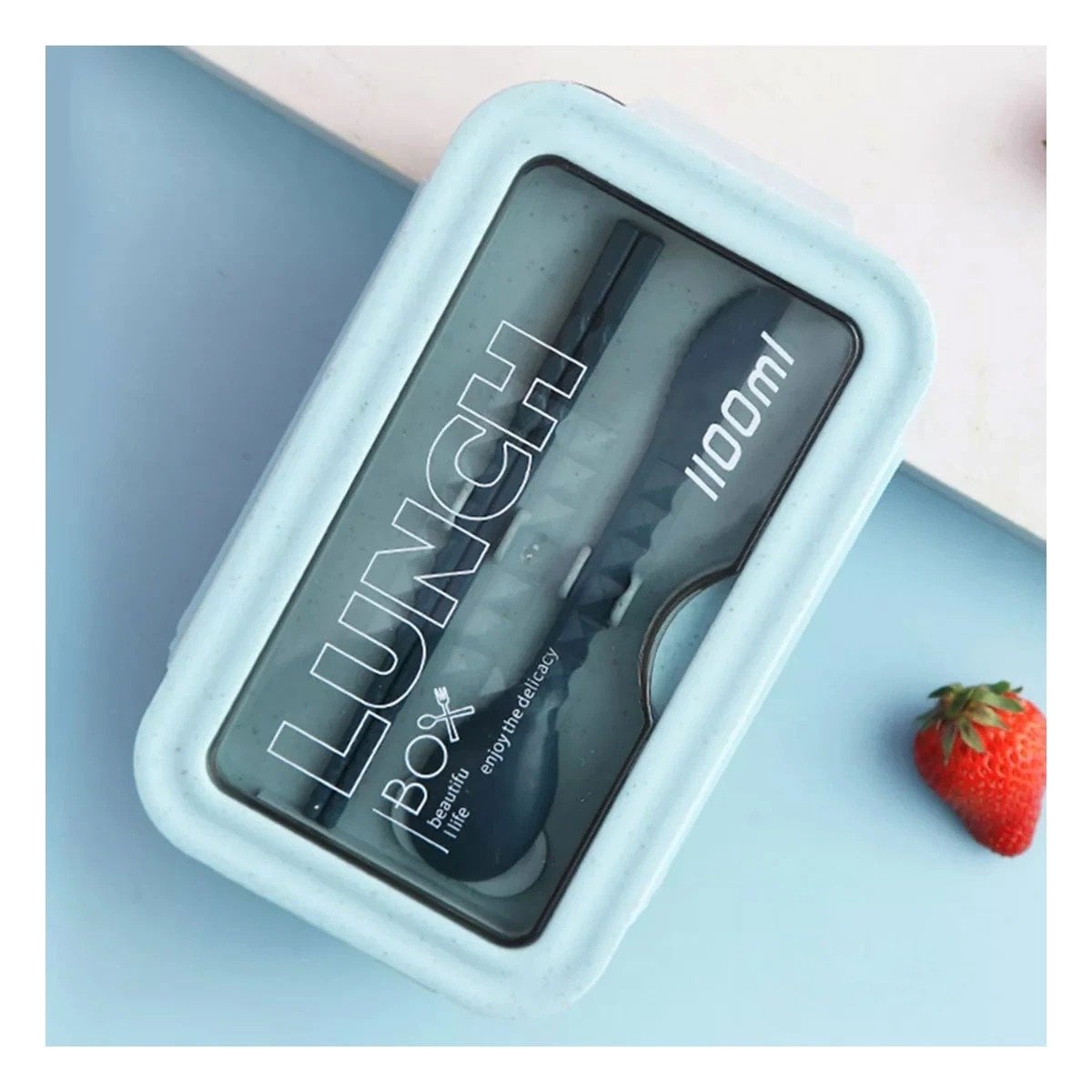 TAPER AZUL TIPO LUNCH BOX CON 1100ML Y ESPACIO INTERNO EN DOS COMPARTIMENTOS Y+POST IT - 1
