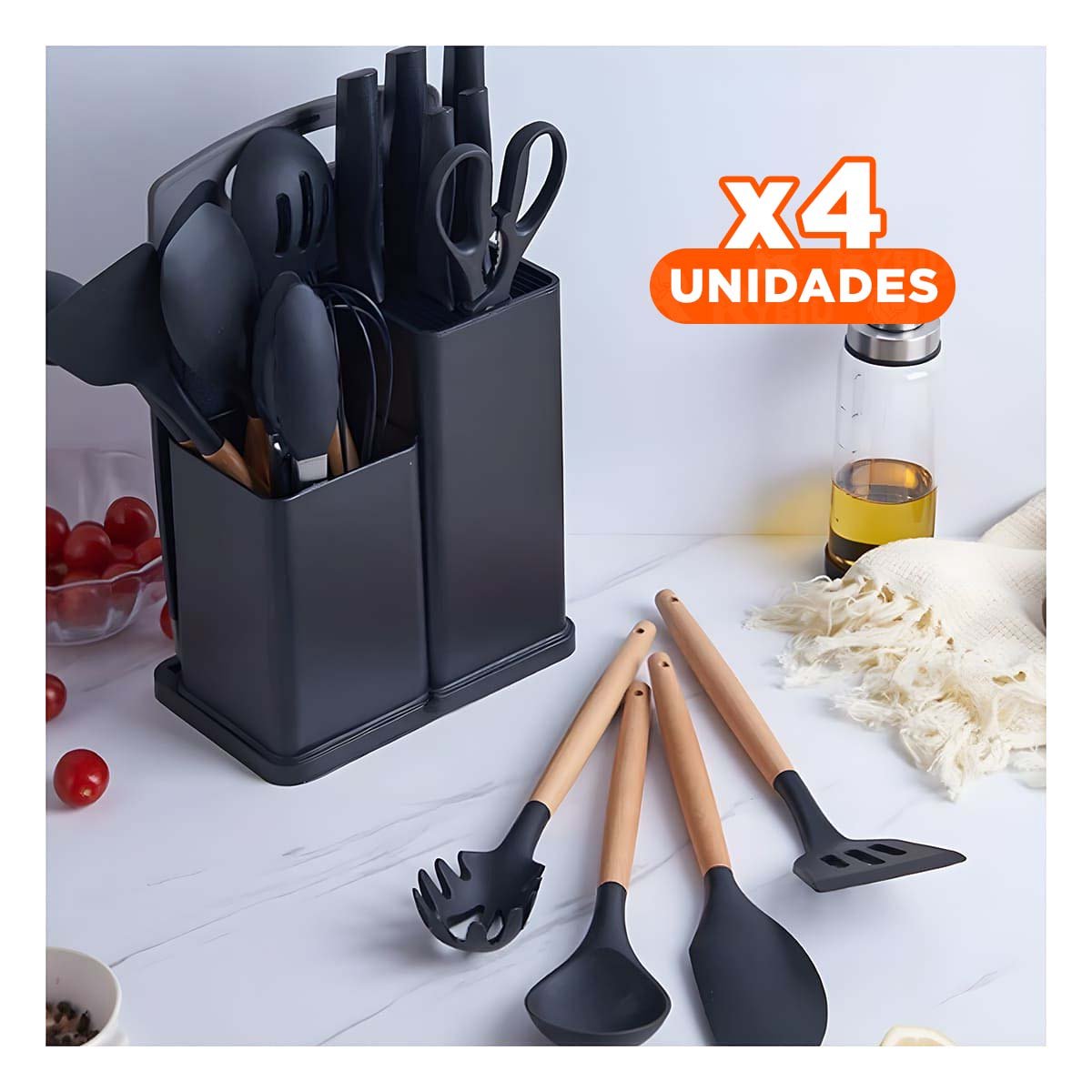 PACK4 PACK COCINA PROFESIONAL FABRICADO EN ACERO INOXIDABLE 18 PIEZAS Y+REGALO STICKER - 1